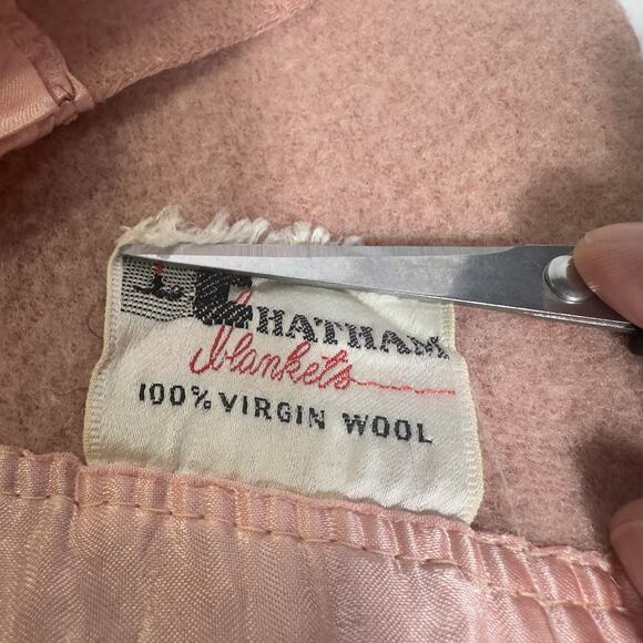Vtg Chatham 100% Virgin Wool Blanket Pink Satin Binding 86” X 67” USA Made Read - Picture 9 of 9